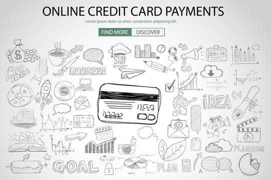 Online credit card payment concept with Doodle design style