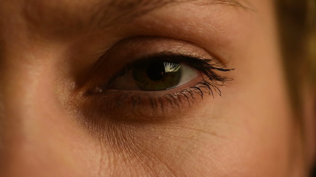 Female eye closeup slow motion