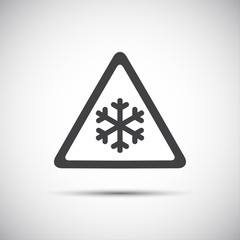 Triangular warning symbol, simple vector illustration of snowflakes