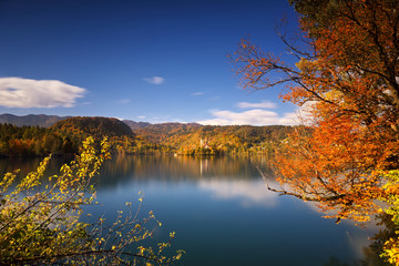 Bright sunny autumn day on Lake Bled, Slovenia