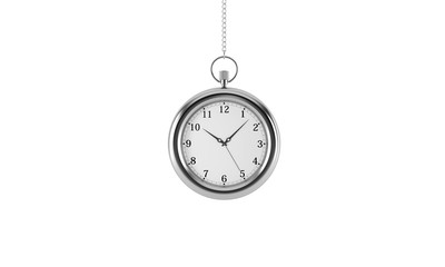Silver pocket watch. Isolated on white background. 3D rendering.