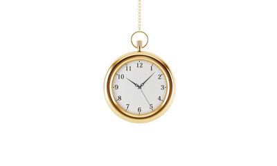 Gold pocket watch. Isolated on white background. 3D rendering.