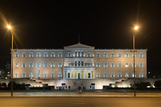 Night traffic in front of Parliament of Greece.