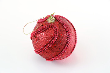 red Christmas bauble on white background