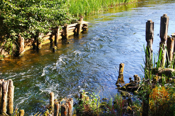 Fototapeta na wymiar Rapid flow of the water in the river