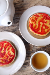 Chinese cake with hot tea