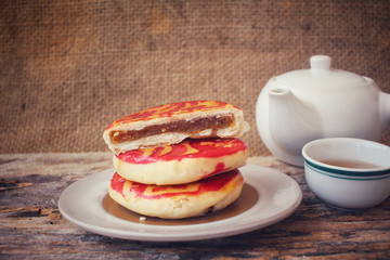 Chinese cake with hot tea