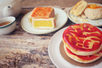 Chinese dessert with hot tea