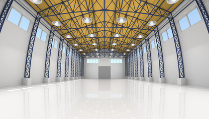 Abstract empty white warehouse interior