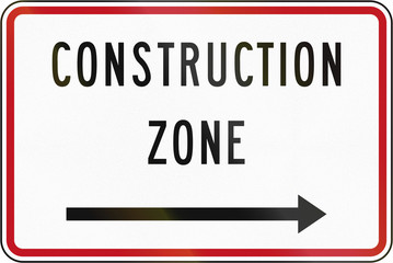 New Zealand road sign - Construction zone (with arrow pointing right)