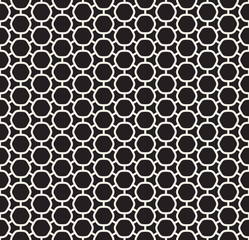 Vector Seamless Black and White Rounded Hexagon Line Connected Grid Simple Pattern