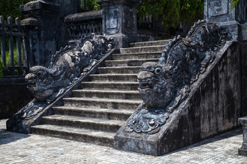 Stairs and dragons in Imperial Khai Dinh Tomb in Hue,  Vietnam