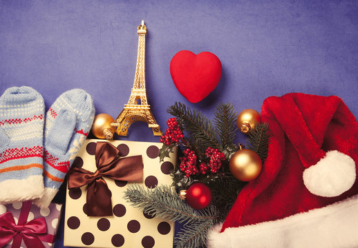 Christmas gifts and eiffel tower toy