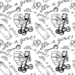 contour seamless pattern for newborn girl