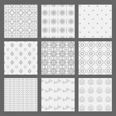White and gray geometrical and Art Deco patterns set
