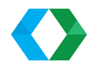 Company Logo/Blue and Green Rectangles and Triangles in the Middle