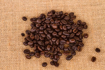 Canvas and Coffee Beans Photo Background. Copy Space