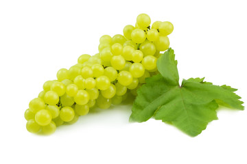 Fresh green grapes isolated on white.