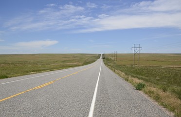 Paved road disappearing into the horizon of the rural countryside