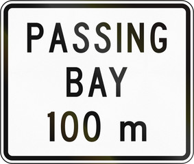 New Zealand road sign - Passing bay ahead in 100 metres