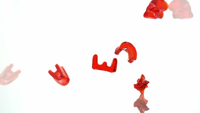 Alphabet shaped jelly falling shooting with high speed camera, phantom flex.