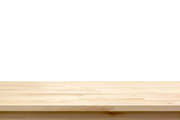 Wood table top on white background
