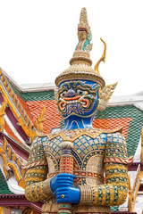 Blue Thai giant demon Yaksha statue at Wat Phra Kaew temple in Bangkok Thailand.
