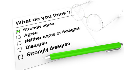 Opinion poll paper,pen and glasses