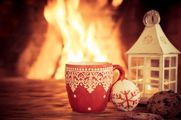 Christmas near fireplace