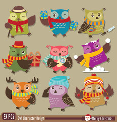 Vintage Christmas owl poster design