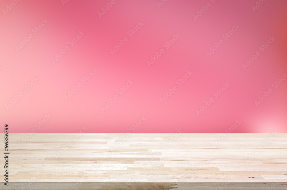 Canvas Prints wood table top on gradient abstract pink background
