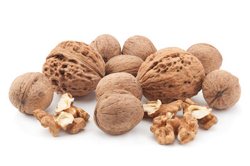 Walnut fruit on white