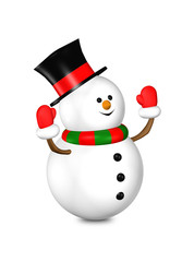 3d rendered snowman looks up isolated over white