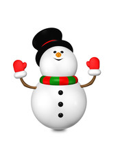 cartoon snowman looks up isolated over white