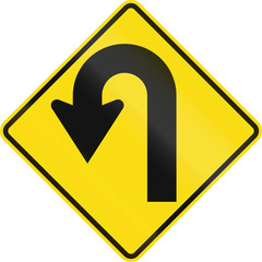 New Zealand road sign - Curve greater than 120 degrees to left