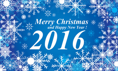 Merry Christmas and Happy New Year on blue background.