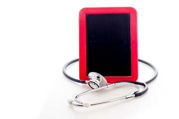 Stethoscope with red blackboard