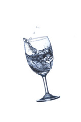 Concept of drinking. Wine glass with splash water on white background