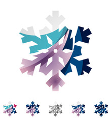 Set of abstract colorful snowflake logo icons, winter concepts, clean modern geometric design