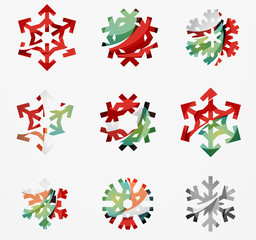Set of abstract colorful snowflake logo icons, winter concepts, clean modern geometric design