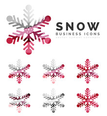 Set of abstract colorful snowflake logo icons, winter concepts, clean modern geometric design