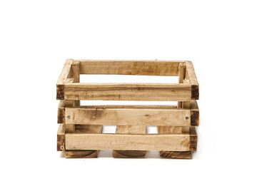 Wood box with rope handles on white backgrou