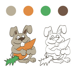 Coloring rabbit with carrot for children