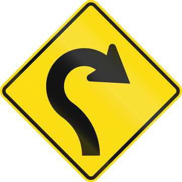 New Zealand road sign - Reverse curve with decreasing radii, to right