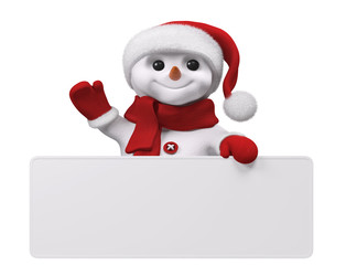 Snowman with poster isolated 3d rendering
