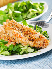 Fried chicken with salad