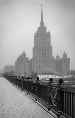 Ukraina hotel in snowy November, Moscow, Russia