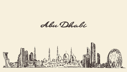 Fototapeta premium Abu Dhabi skyline vintage illustration hand drawn