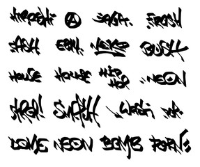 Fototapeta na wymiar page of black grunge graffiti tags on white