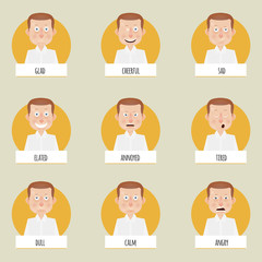 Nine cartoon emotions faces for vector characters.